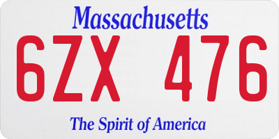 MA license plate 6ZX476