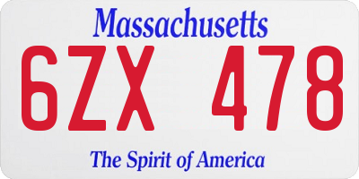 MA license plate 6ZX478