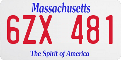 MA license plate 6ZX481
