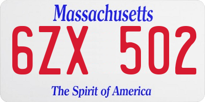 MA license plate 6ZX502