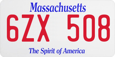 MA license plate 6ZX508