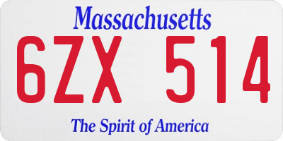 MA license plate 6ZX514
