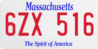 MA license plate 6ZX516