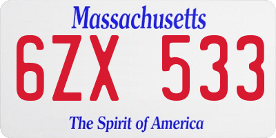 MA license plate 6ZX533