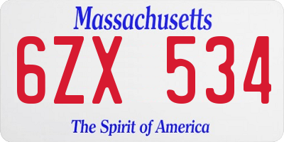 MA license plate 6ZX534