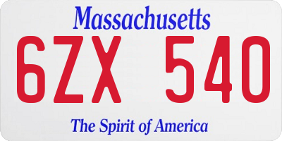 MA license plate 6ZX540