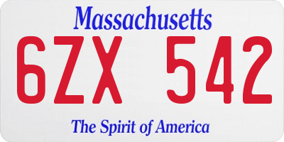 MA license plate 6ZX542