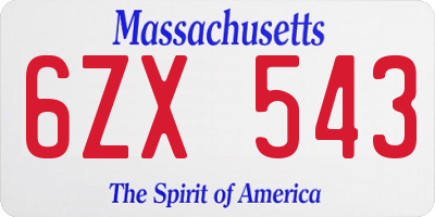 MA license plate 6ZX543