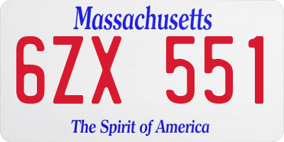 MA license plate 6ZX551