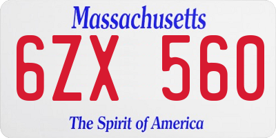 MA license plate 6ZX560