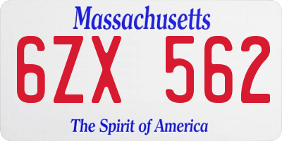 MA license plate 6ZX562