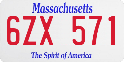 MA license plate 6ZX571