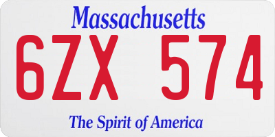 MA license plate 6ZX574