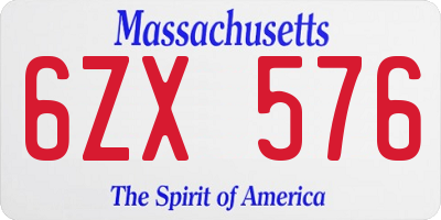 MA license plate 6ZX576