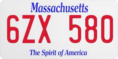MA license plate 6ZX580
