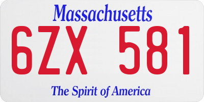 MA license plate 6ZX581