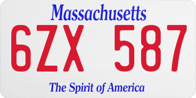 MA license plate 6ZX587