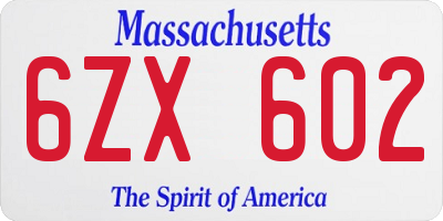 MA license plate 6ZX602