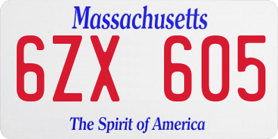 MA license plate 6ZX605