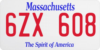 MA license plate 6ZX608