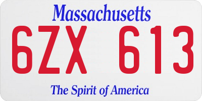 MA license plate 6ZX613