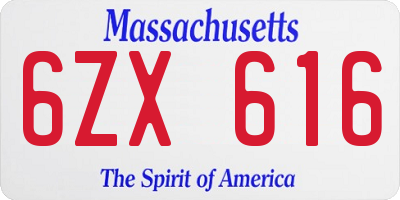 MA license plate 6ZX616