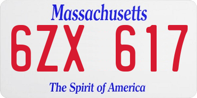 MA license plate 6ZX617