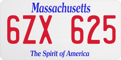 MA license plate 6ZX625