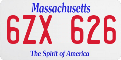 MA license plate 6ZX626