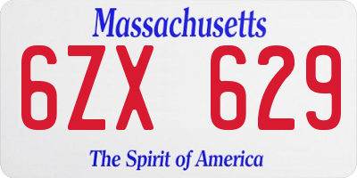 MA license plate 6ZX629