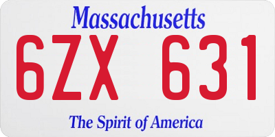 MA license plate 6ZX631