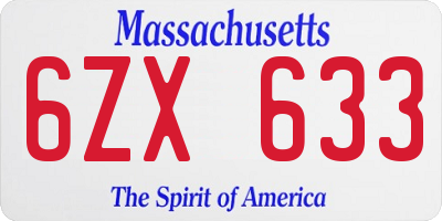 MA license plate 6ZX633