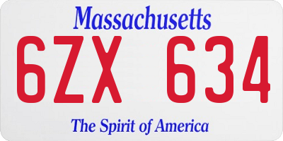 MA license plate 6ZX634