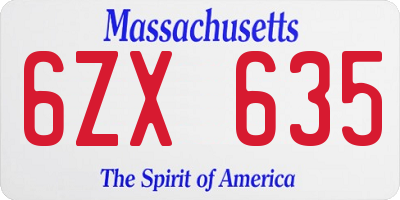 MA license plate 6ZX635