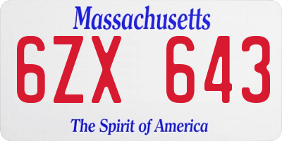 MA license plate 6ZX643