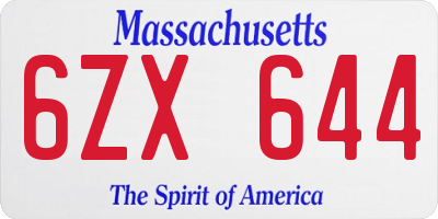 MA license plate 6ZX644