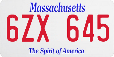 MA license plate 6ZX645