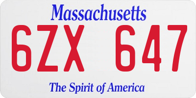 MA license plate 6ZX647