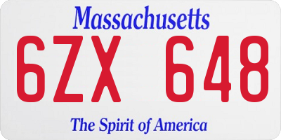 MA license plate 6ZX648