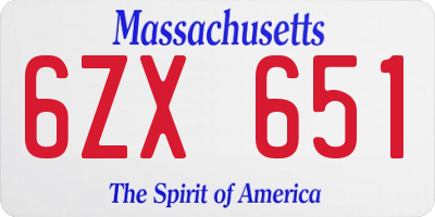 MA license plate 6ZX651