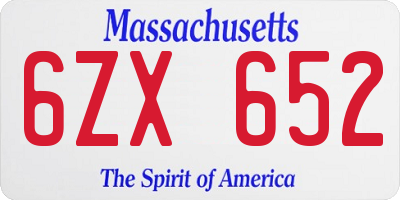 MA license plate 6ZX652