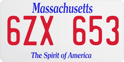 MA license plate 6ZX653