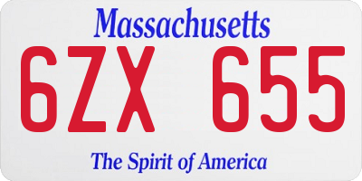MA license plate 6ZX655