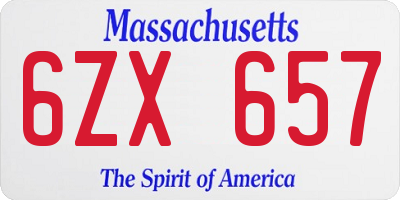 MA license plate 6ZX657
