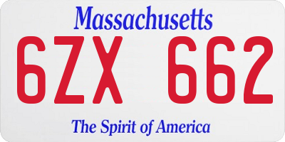 MA license plate 6ZX662