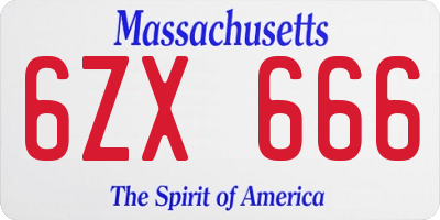 MA license plate 6ZX666