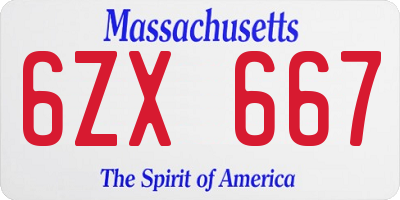 MA license plate 6ZX667