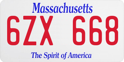 MA license plate 6ZX668