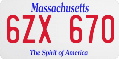 MA license plate 6ZX670