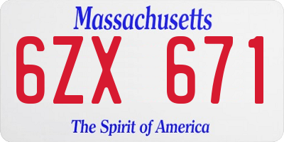 MA license plate 6ZX671